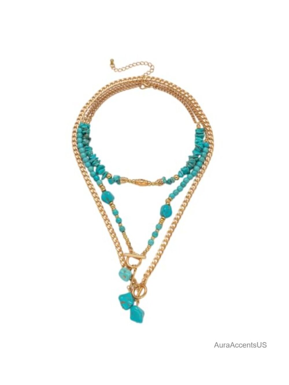 Chunky Boho Western Layered Necklace Set Turquoise Stones Gold Chain Toggle